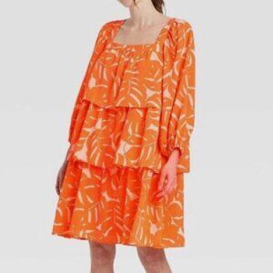 NWOT Who What Wear Orange Tiered Dress Sz Small